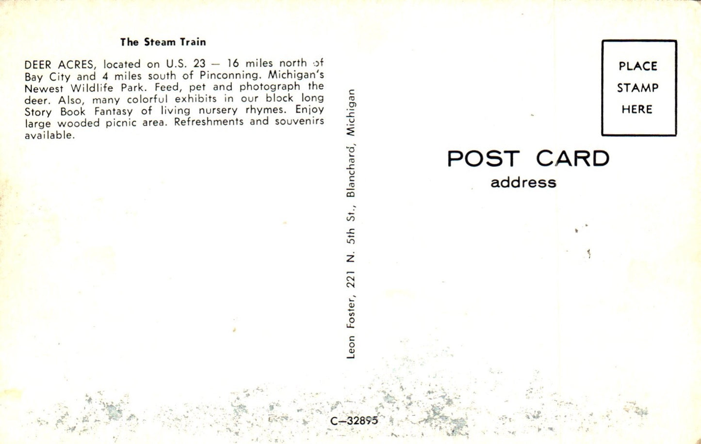 The Steam Train Deer Acres Pinconning Bay City Michigan MI Mich Postcard