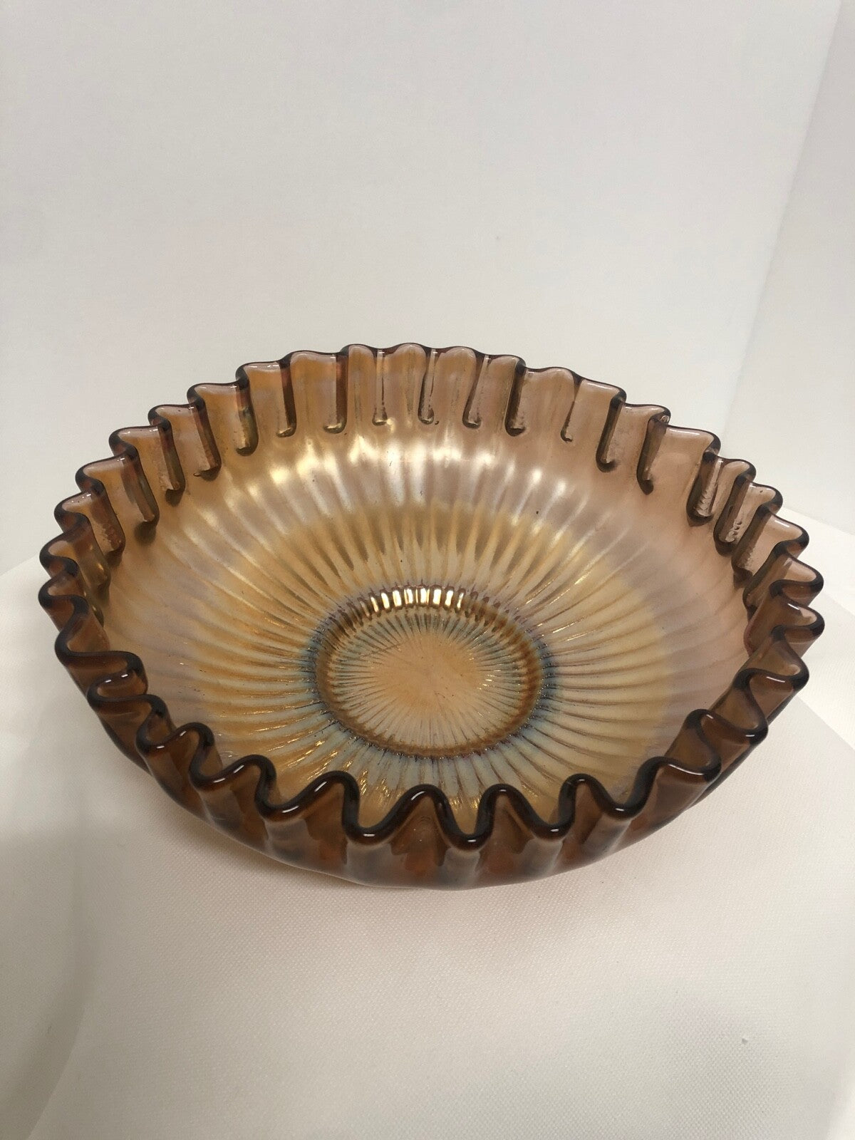 Amethyst Purple Carnival Glass Bowl 8"x3"  Wavy edge