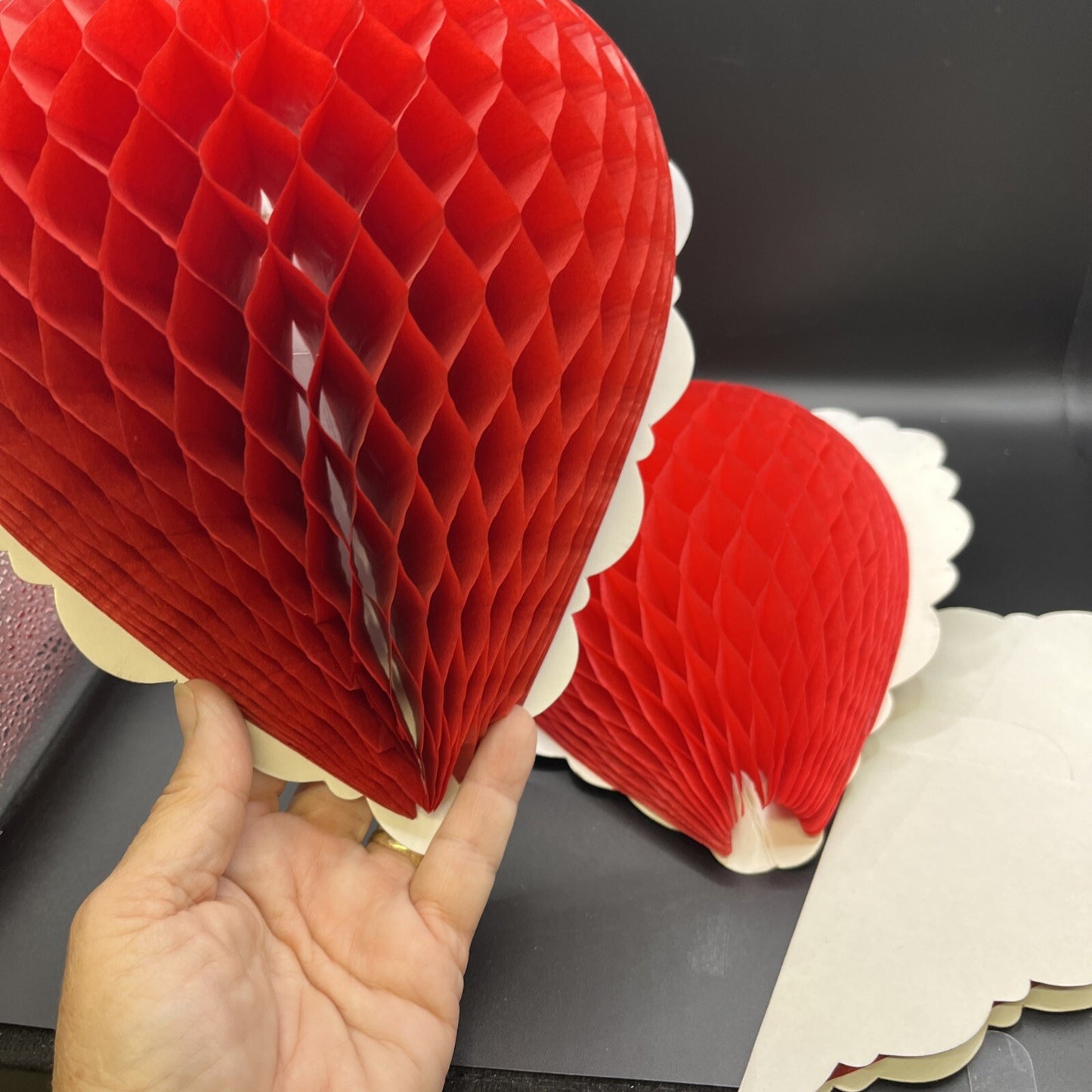 VTG Honeycomb Tissue Paper Valentine Day Hearts Decor aprox 4" x 9" FOLDED Size
