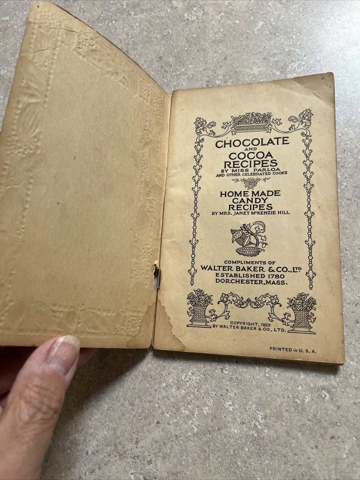 WALTER BAKER CO. CHOICE RECIPES COOK BOOK