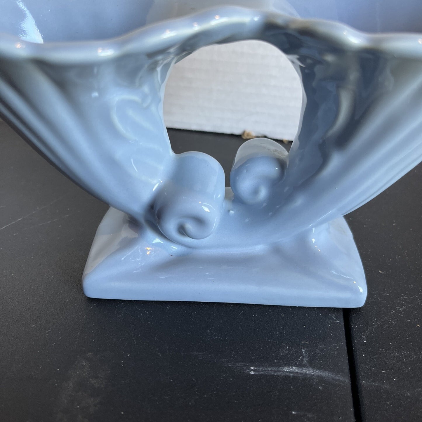 Abingdon Illinois Pottery 11" Double Cornucopias Blue Vase Planter #482