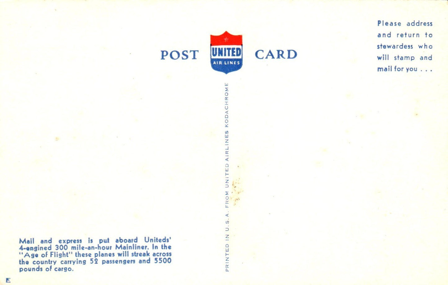 United Airlines Mainliner Airplane Postcard