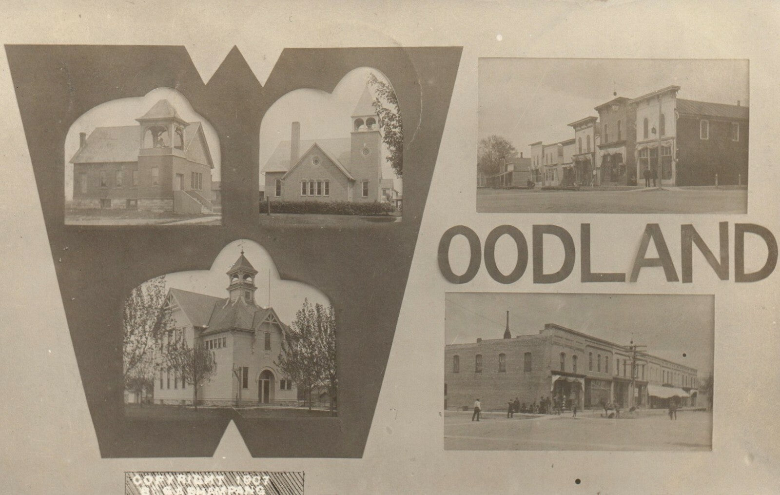 Woodland Real Photo Advertising Town Mich MI Michigan Vintage Postcard