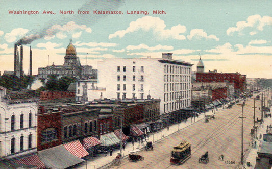 Washington Ave North from Kalamazoo Lansing MI Michigan Mich Postcard
