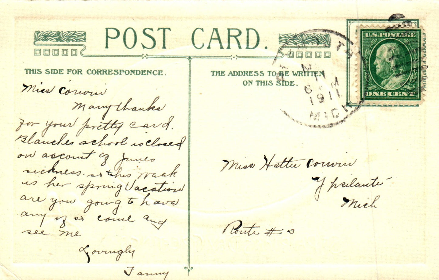 John Winsch St Pats Post Card Family on Farm Gold Embossed Clovers