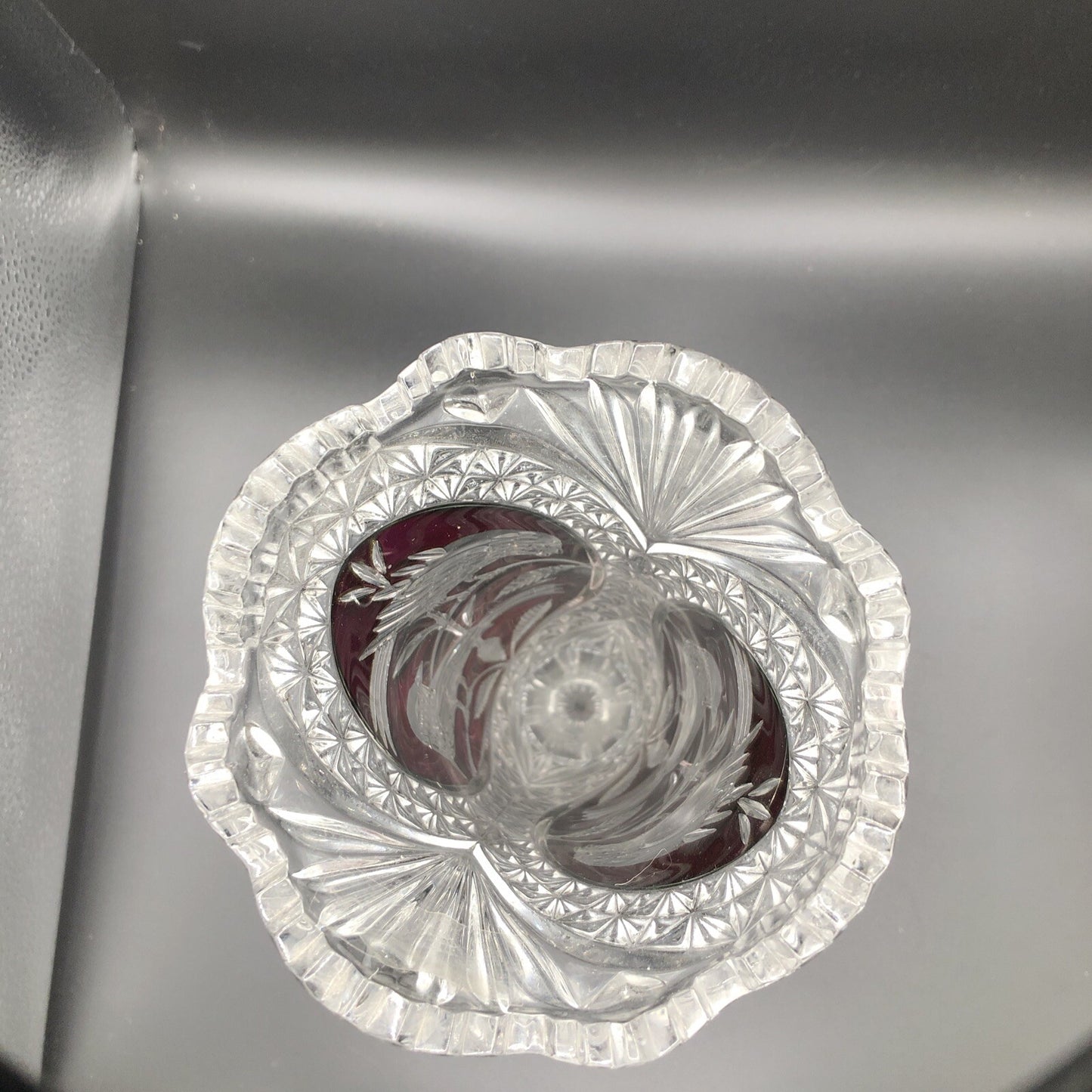 Vintage 1970'S Hofbauer Byrdes Lead Crystal Vase Cut to Clear Red Birds 10.5"