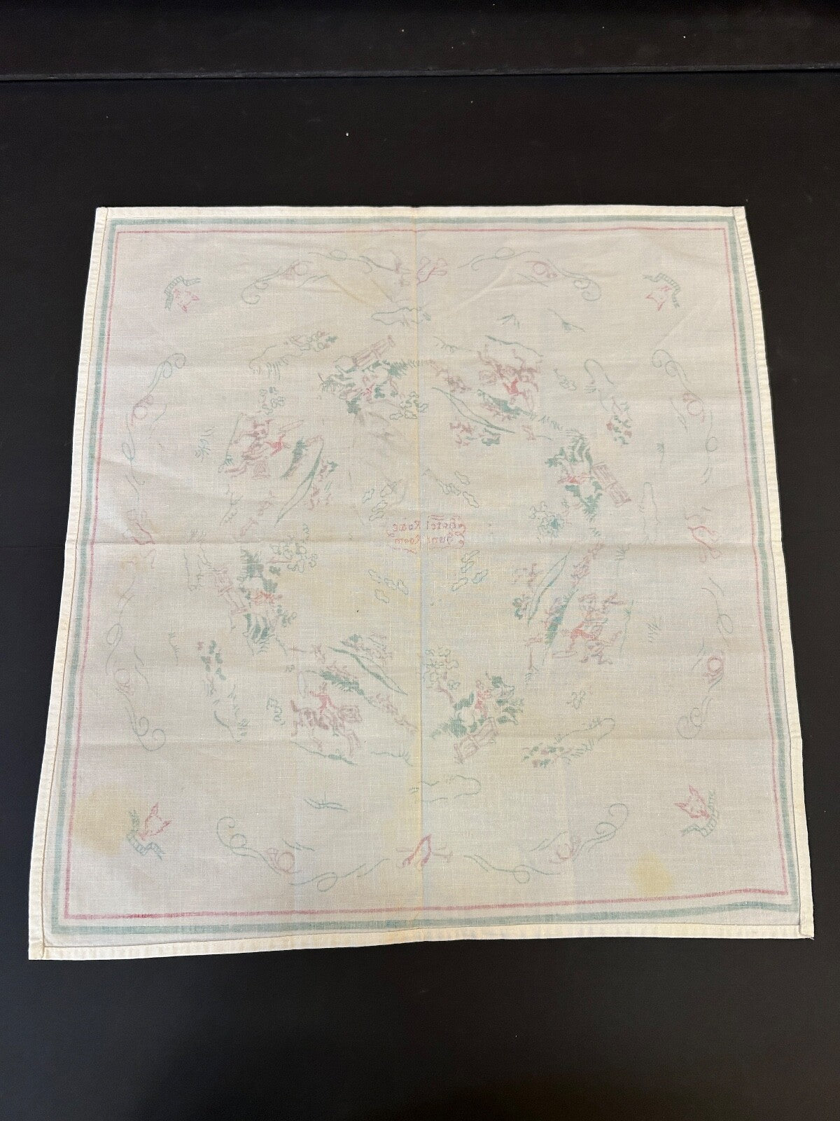 Vintage Grand Rapids Michigan Hotel Rowe Hunt Room Linen Napkin Images of Horses