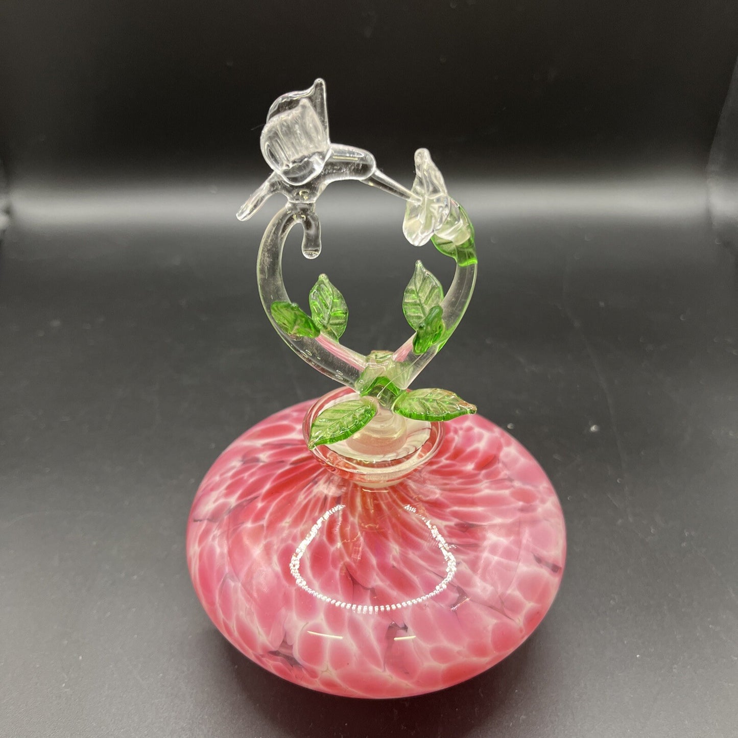 Vintage Murano Art Glass Perfume Bottle With Hummingbird Stopper Pink Green