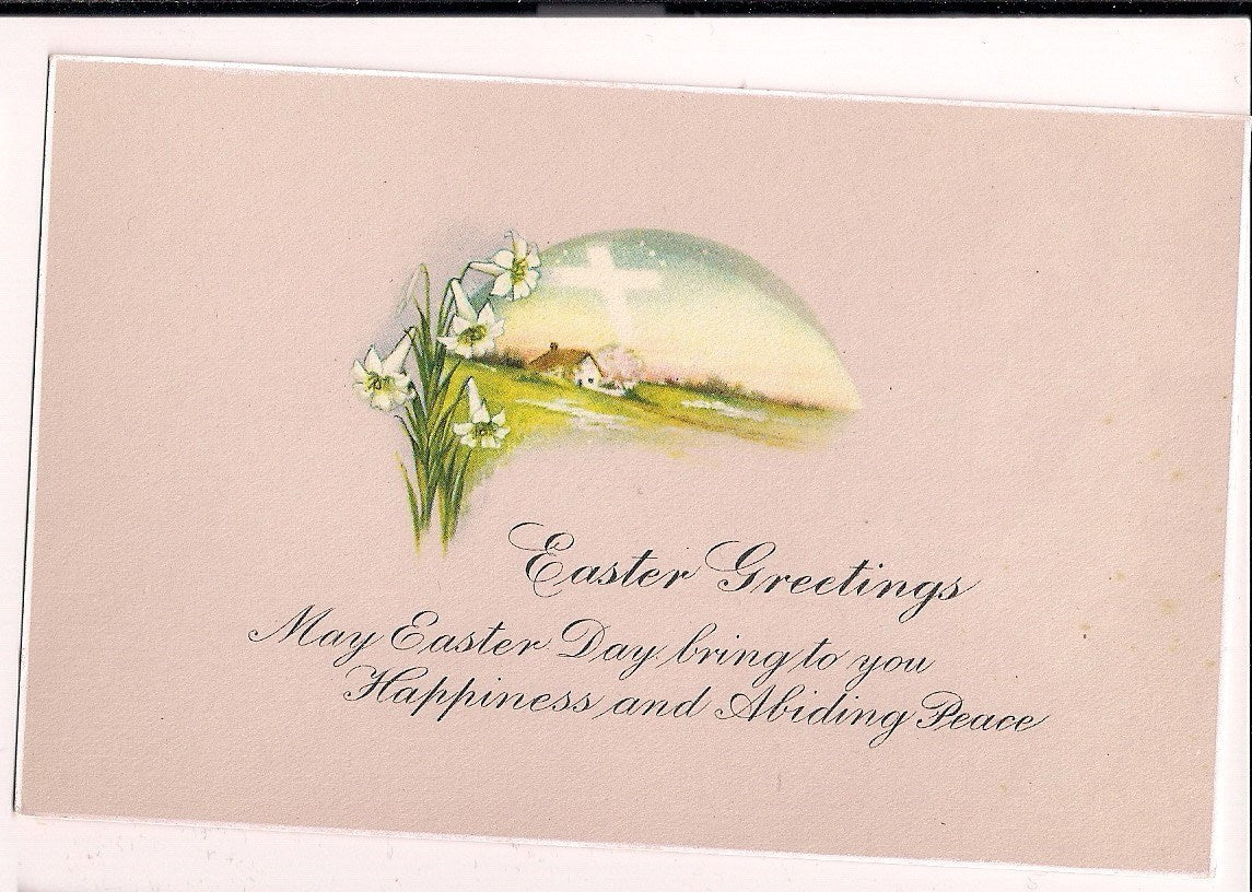 Pink Mint Easter Greeting Scenic White Daffodils Cross Happiness