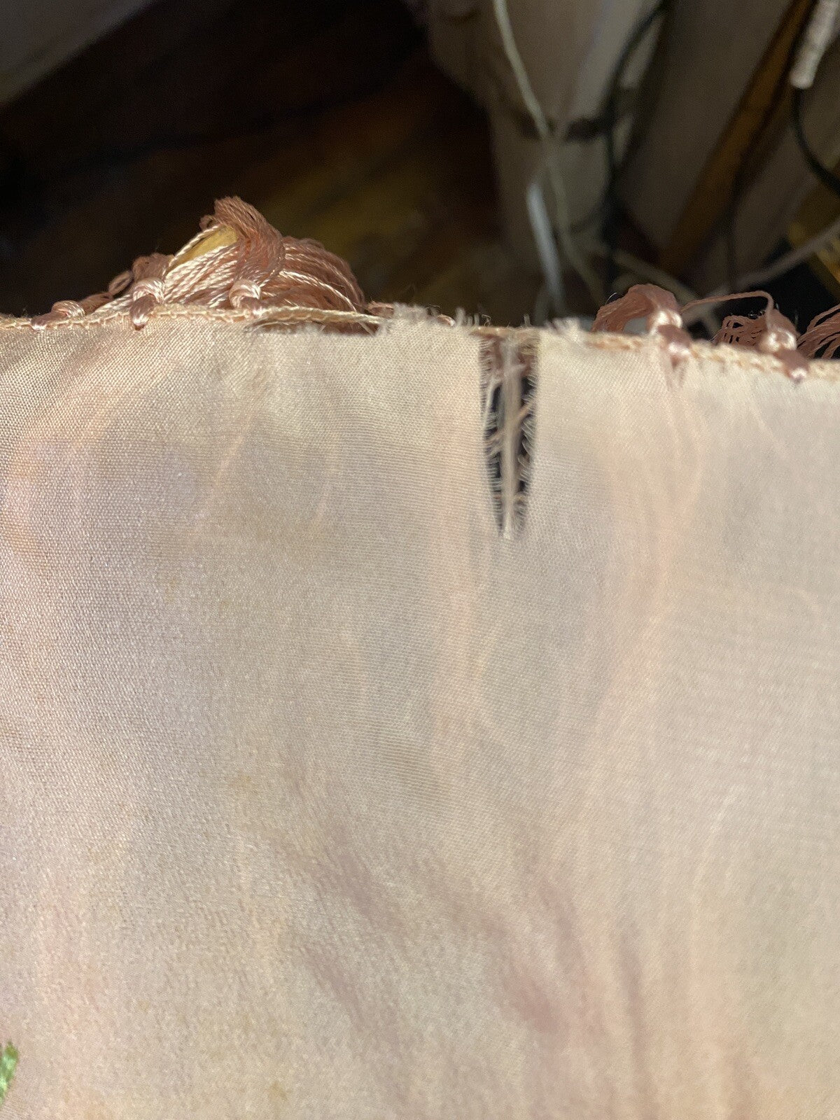 Antique 1920s Pink Silk Embroidered Floral Piano Shawl