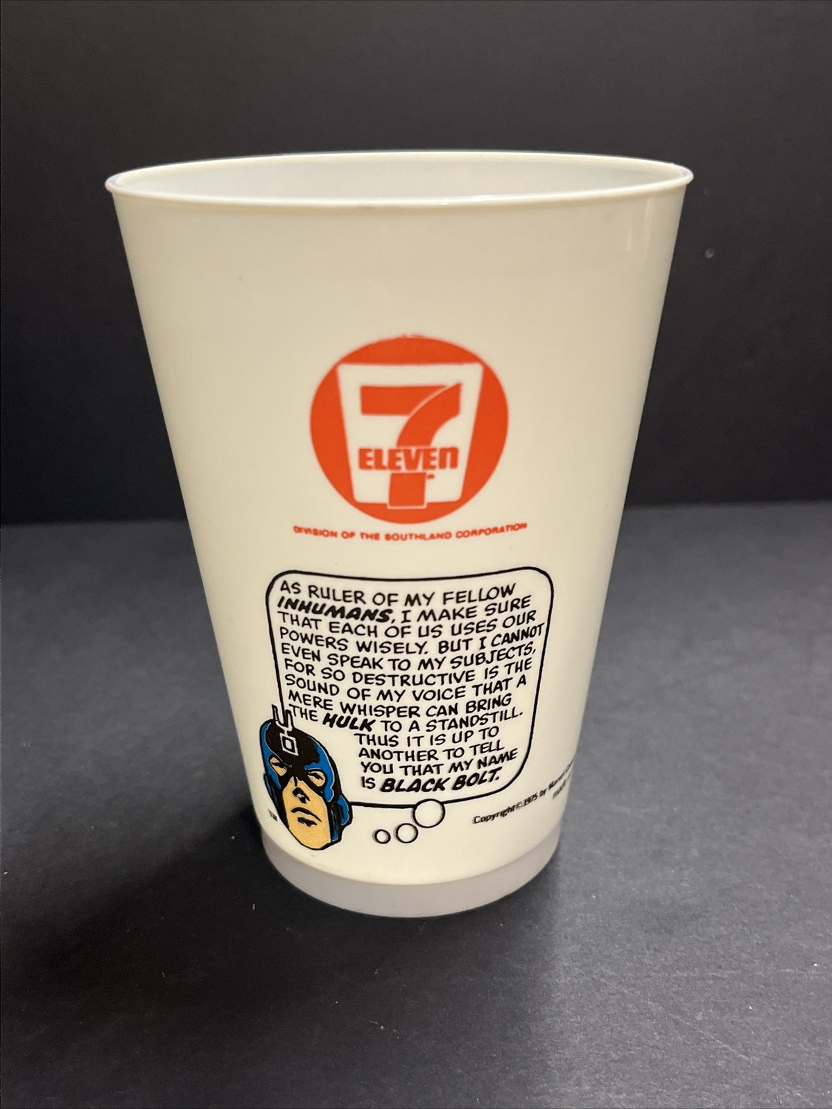 Vintage 1975 7-11 Plastic Slurpee Cup Marvel Black Bolt