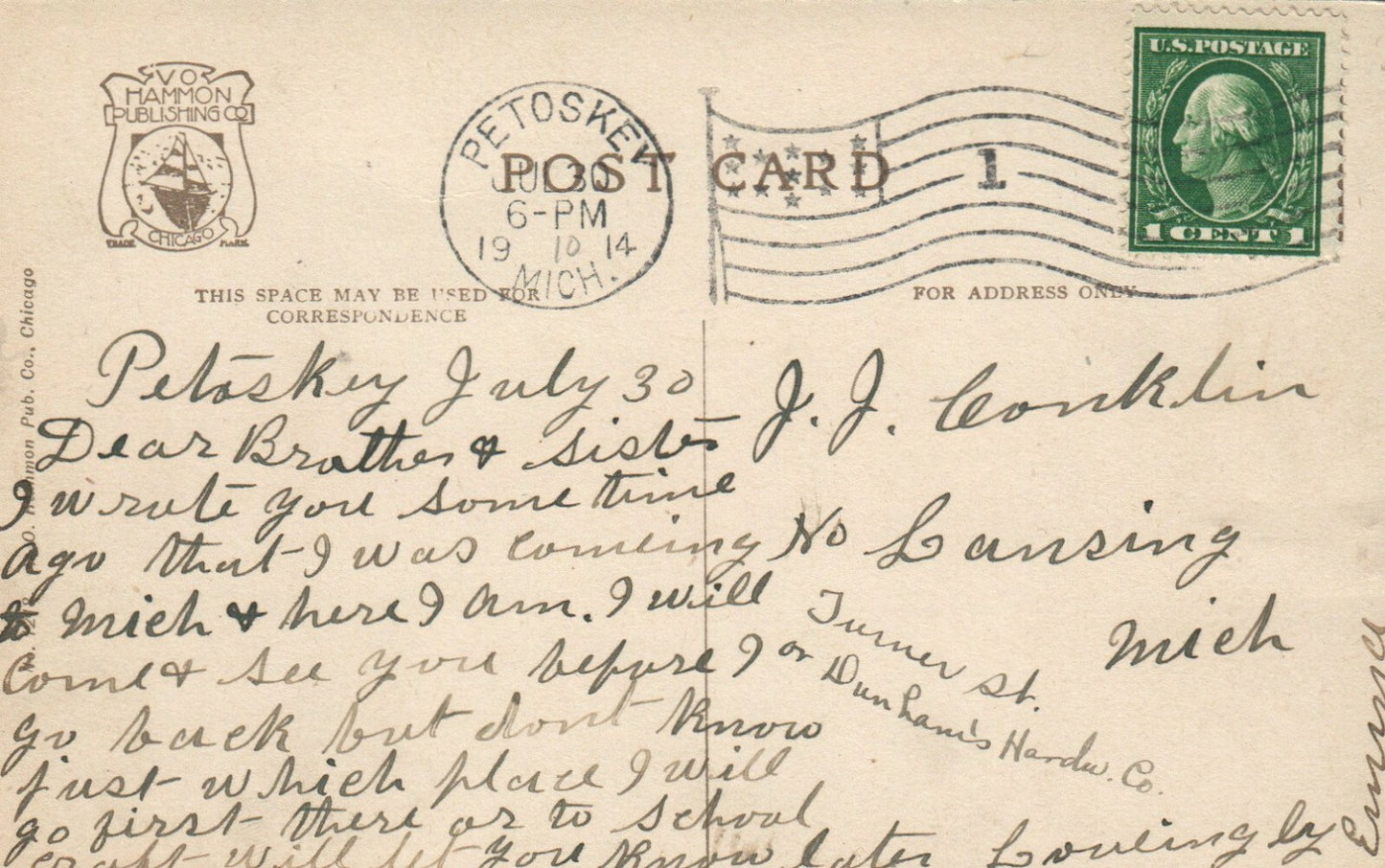 Railway Station, Petoskey Michigan Mich MI Postcard