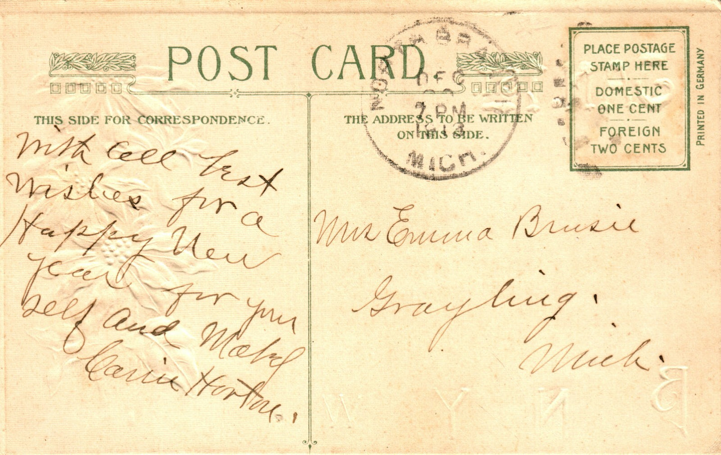 1912 Marshland Scene Cottage Red Flowers Holly Happy New Year Postcard