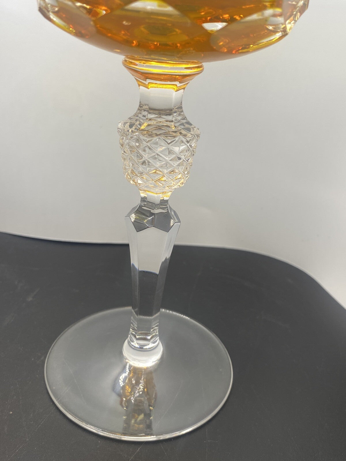 2 NACHTMANN ANTIKA Crystal 8" Cut To Clear WINE GOBLET Bohemian Yellow