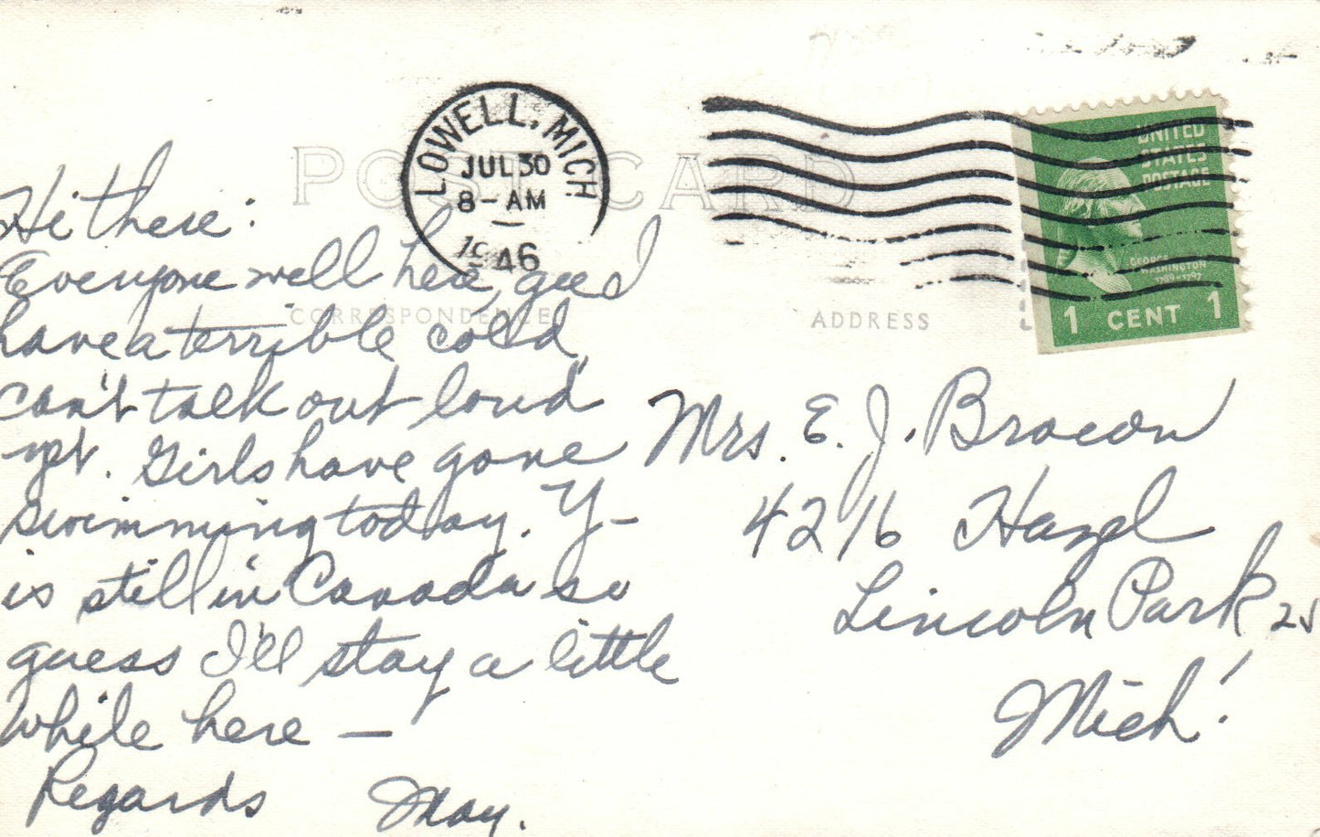 1946 Real Photo Old Lowell 1946 Michigan Mich MI Postcard