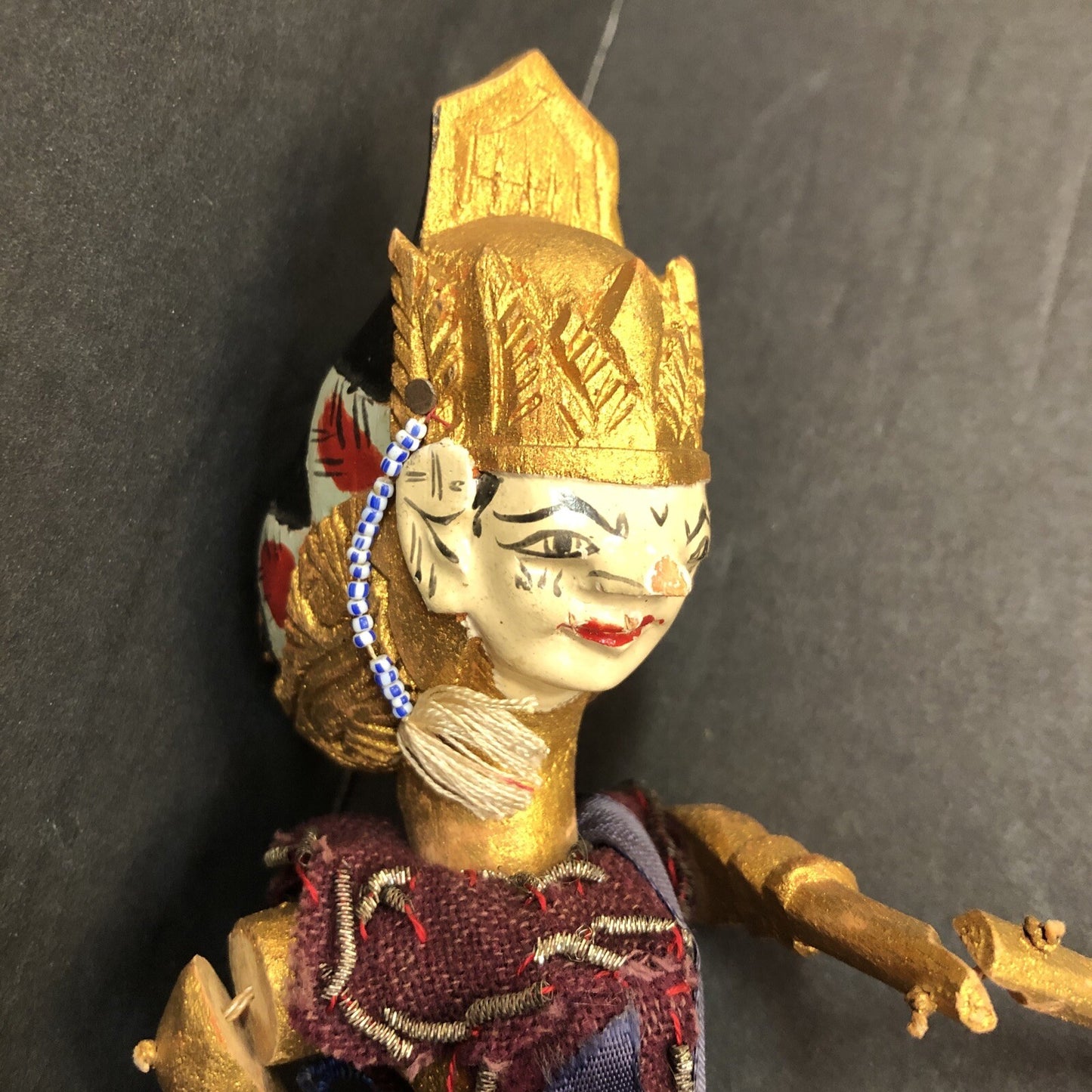 Vintage Wooden Egyptian Red Black Hat Gold Hand Puppet