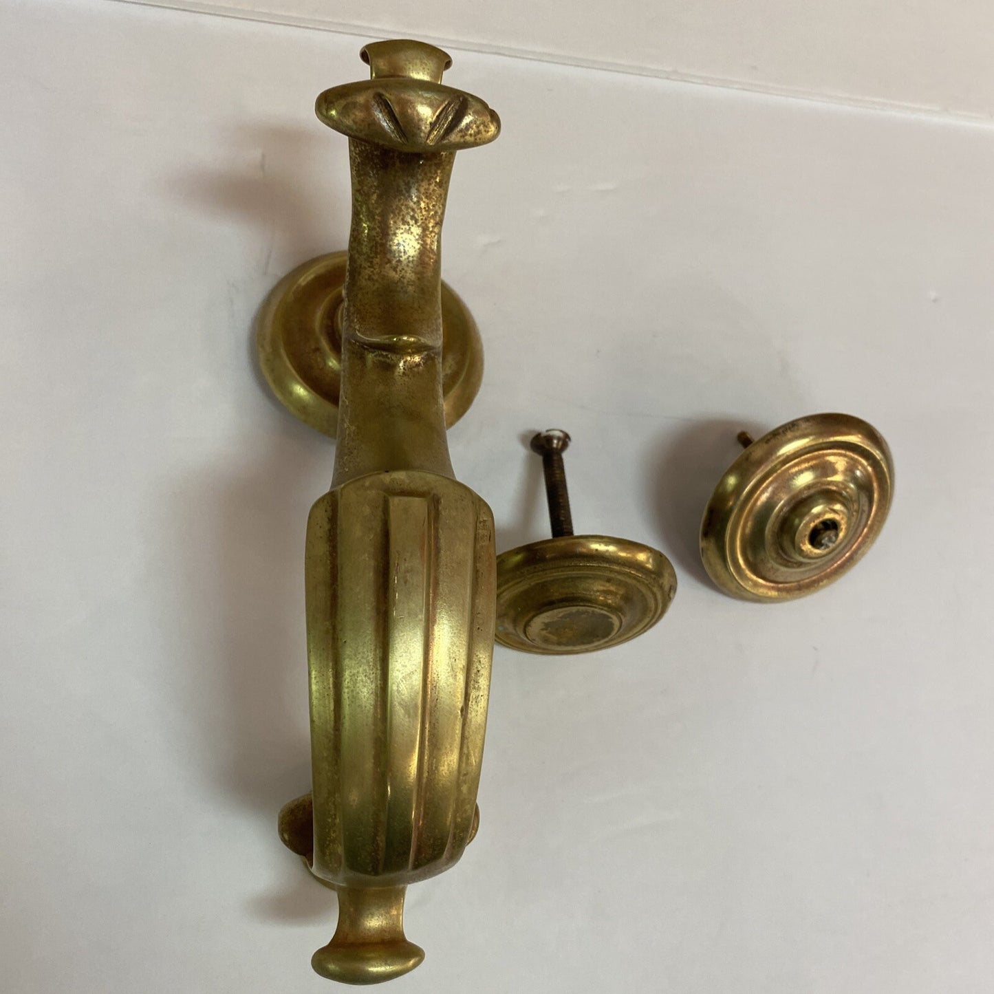 3 PC Vintage Sold Brass Harvin Door Knocker 8.5" TALL with Patina