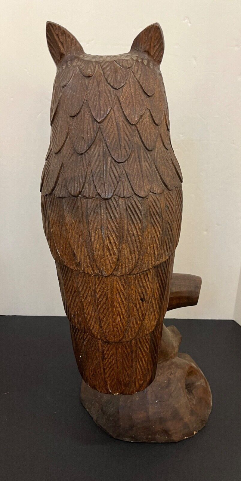 Vintage Hand Carved 25" Wood Owl Figurine