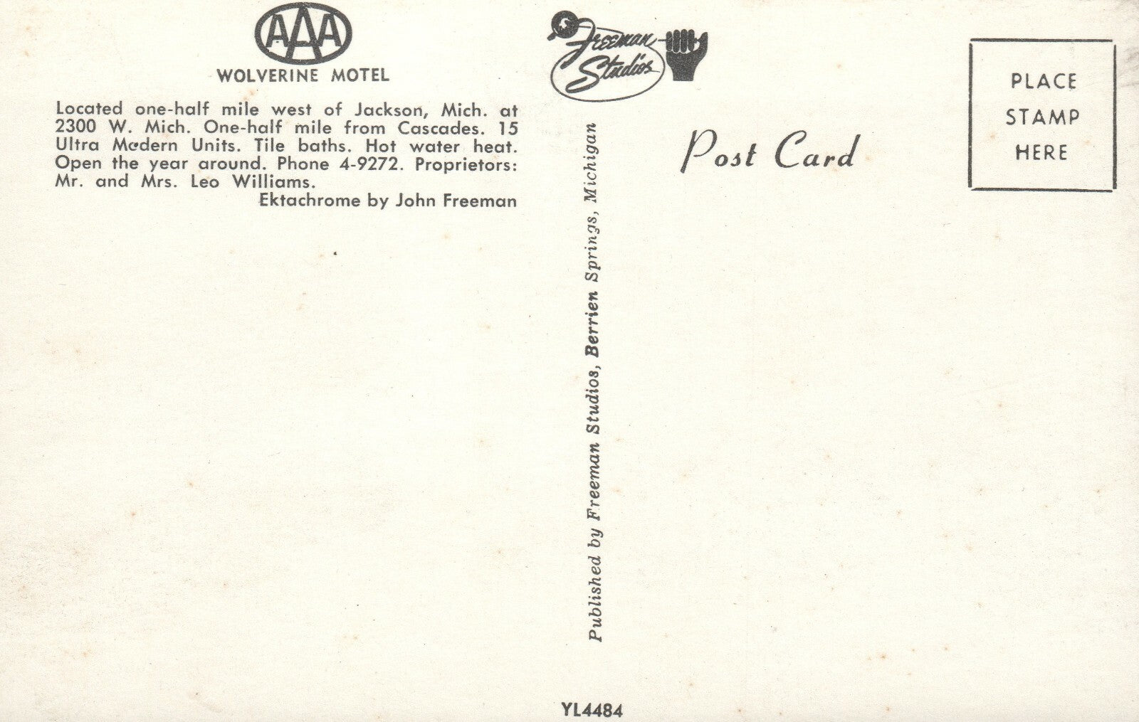 Wolverine Motel Jackson Michigan MI Hotel Motel Postcard