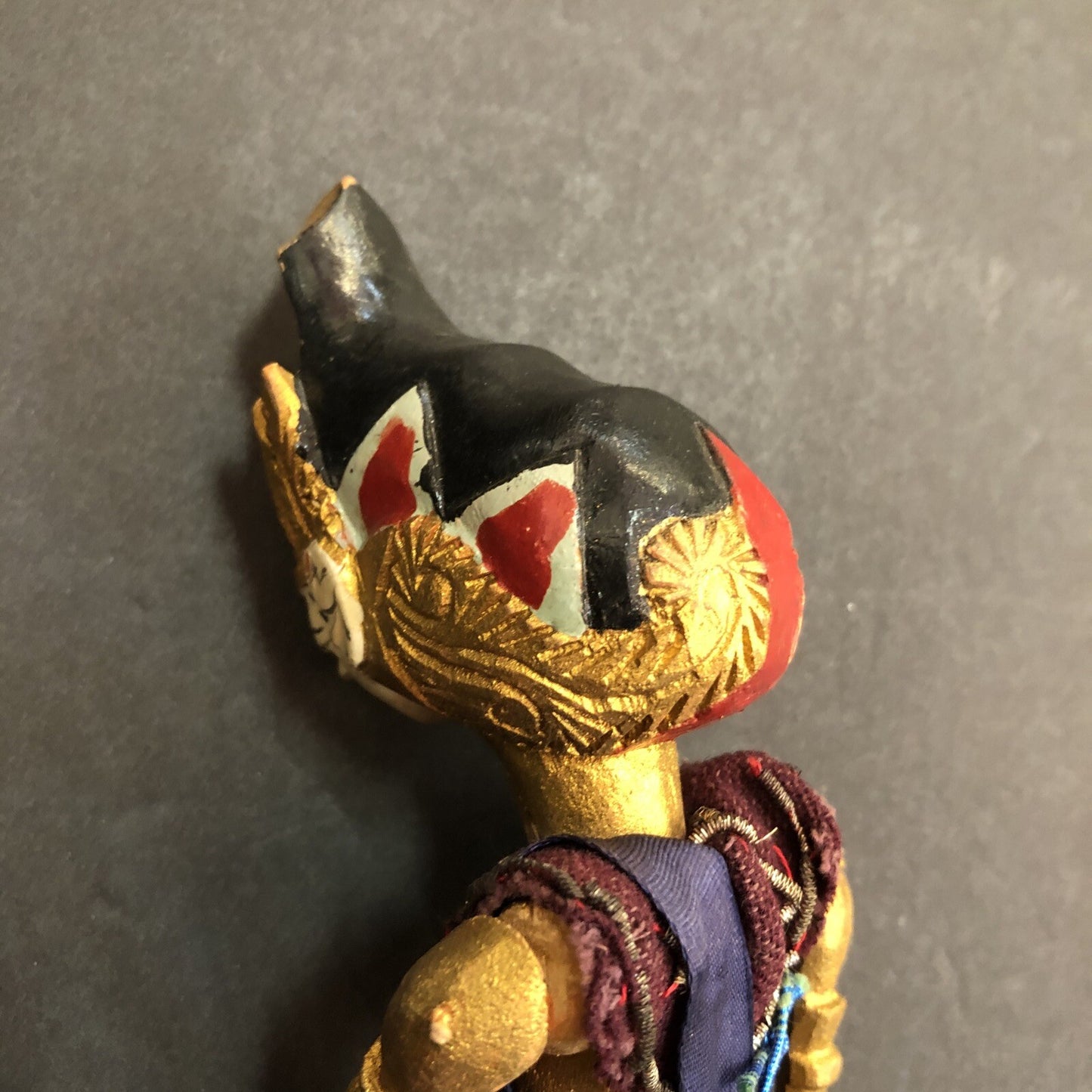 Vintage Wooden Egyptian Red Black Hat Gold Hand Puppet