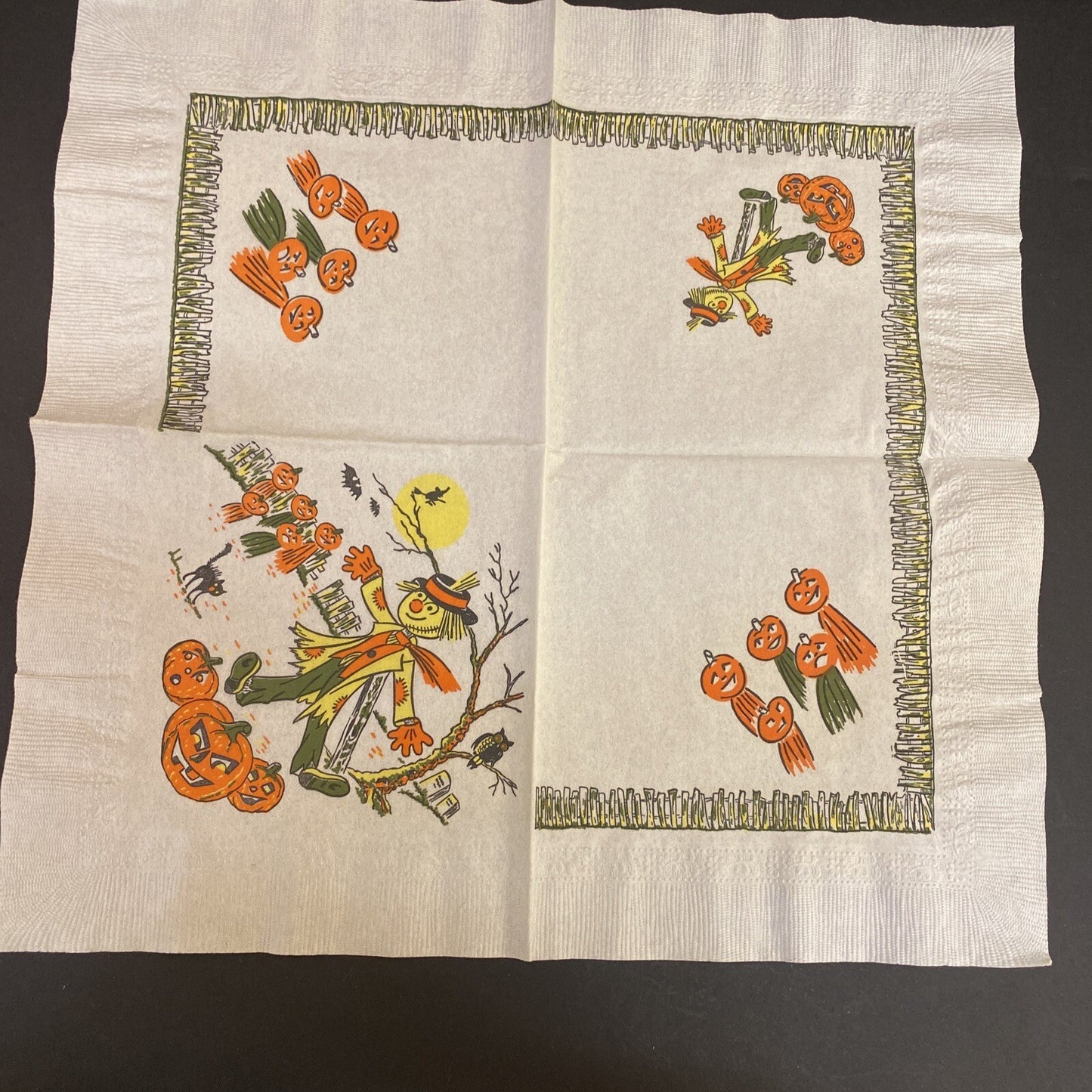 Vintage Orange HALLOWEEN PAPER NAPKIN Lot of 4 ALL WITCHES, Black cats, J.O.L