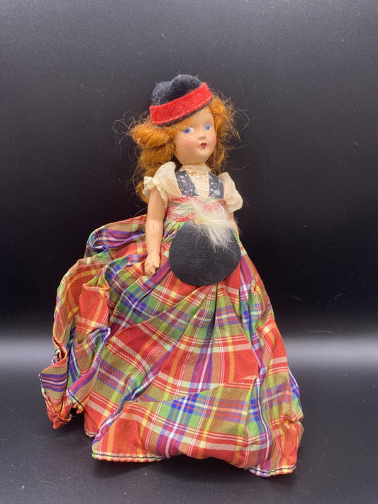 8" Marcie Doll Vintage Scottish DOLL blue eyes plaid dress