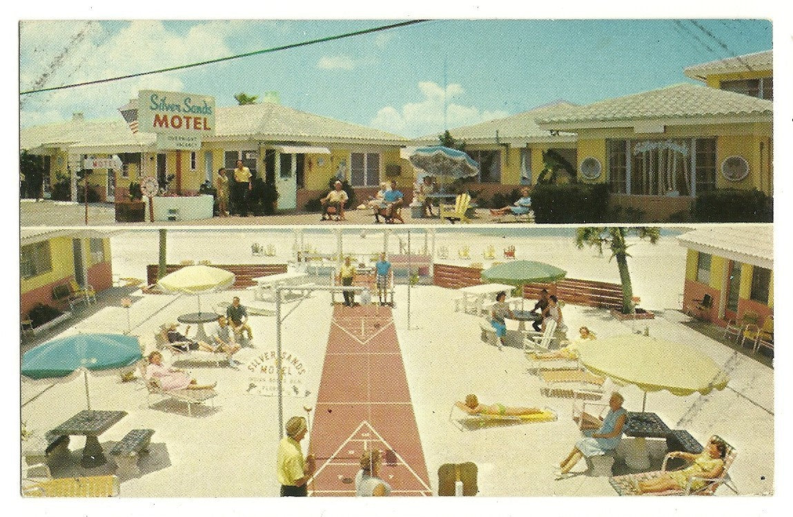Silver Sands Apartment Motel Indain Rocks Beach Florida FL Shuffleboard Postcard