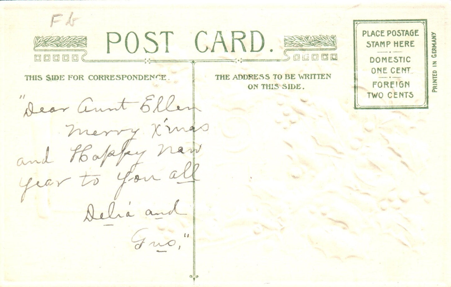 John Winsch Christmas Greetings Ebmossed Holly Shiny Background Vintage Postcard