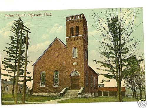 Baptist Church Plymouth MI Michigan Mich Postcard