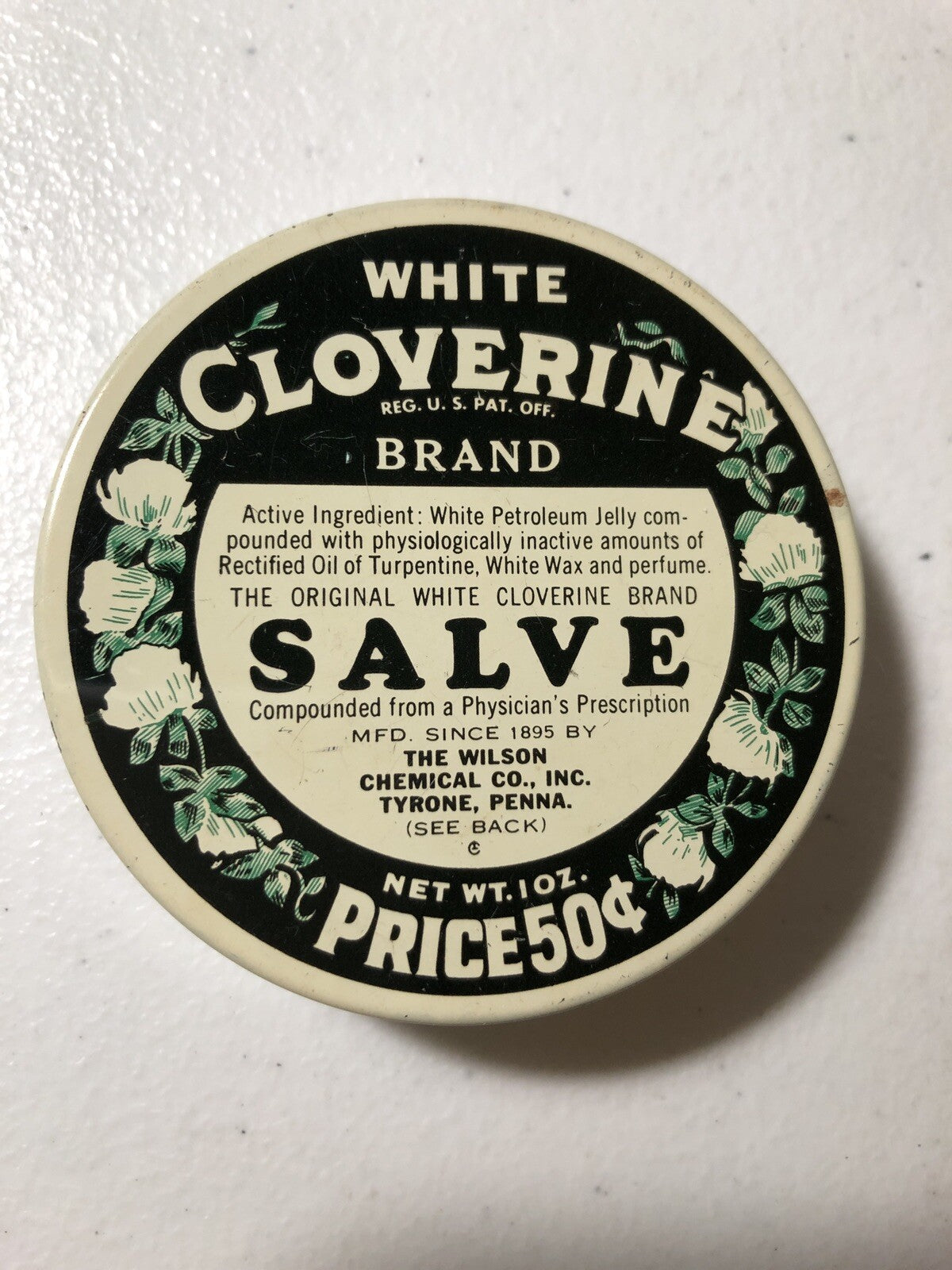 White Cloverine Vintage Petroleum Jelly Salve Tin 1oz Wilson Chemical