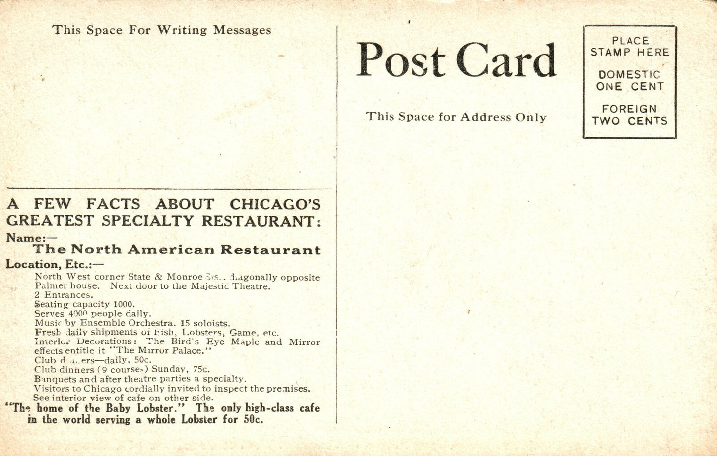 Interior North American Oyster House Restaurant Chicago Illinois Postcard