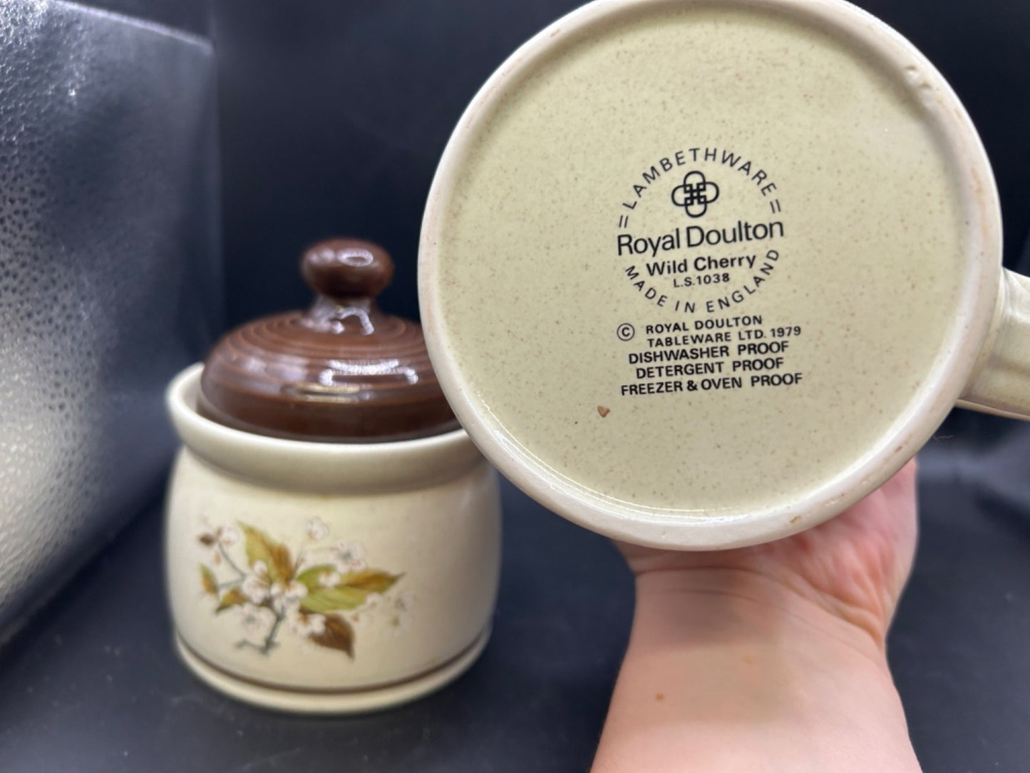 Royal Doulton WILD CHERRY Cream + Sugar Made in England Lambethware 1979