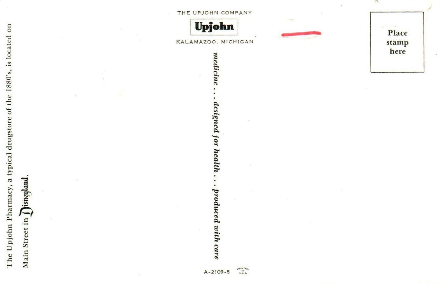 Upjohn Pharmacy 1880s Main Street Disney Disneyland Amusement Park Postcard