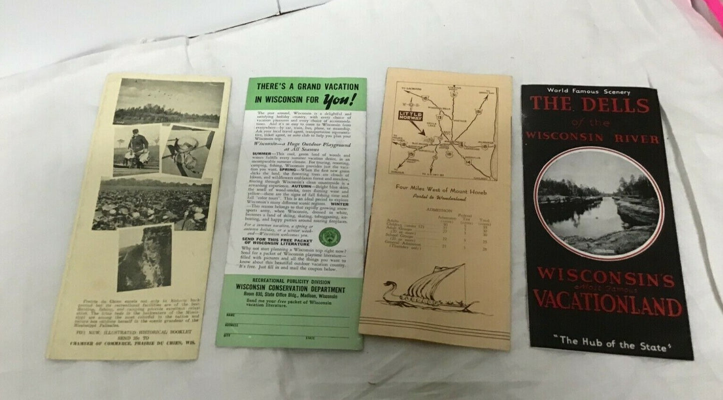 Set of 4 Wisconsin WI Vintage Map Brochures