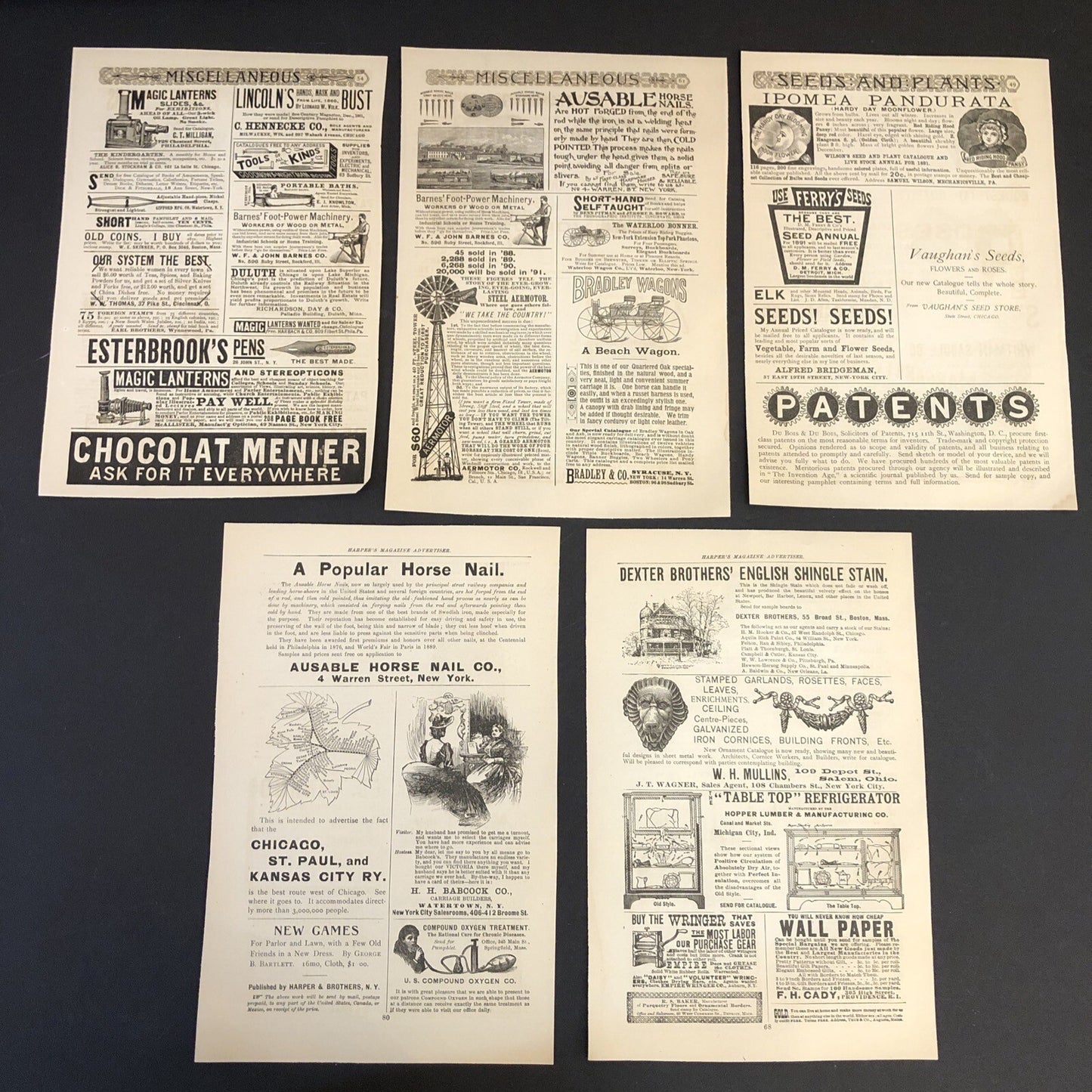 Horses Carriages Wagons Cattle 5 pages 1891 Harpers Magazine Advertisements Ads