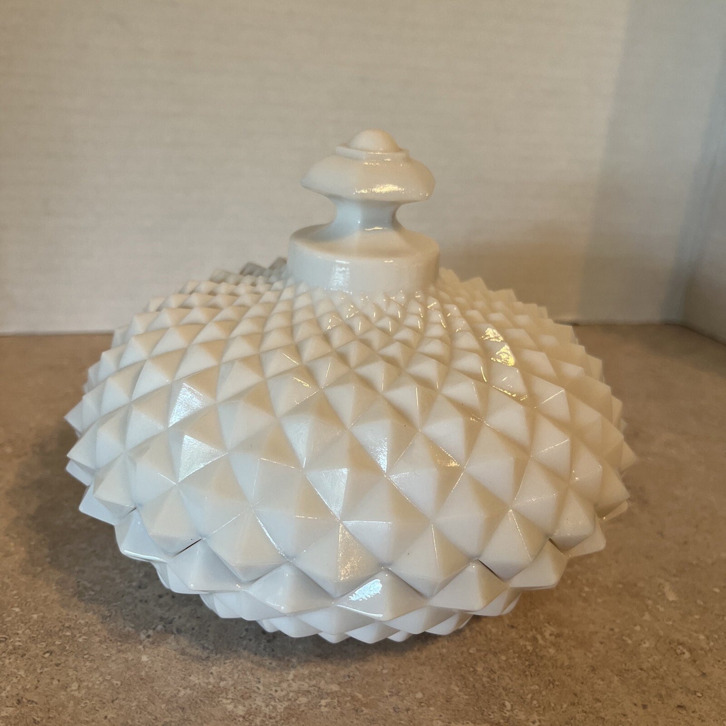 Vintage Westmoreland Milk Glass Sawtooth Diamond Point Lidded Candy Dish 5 1/2"