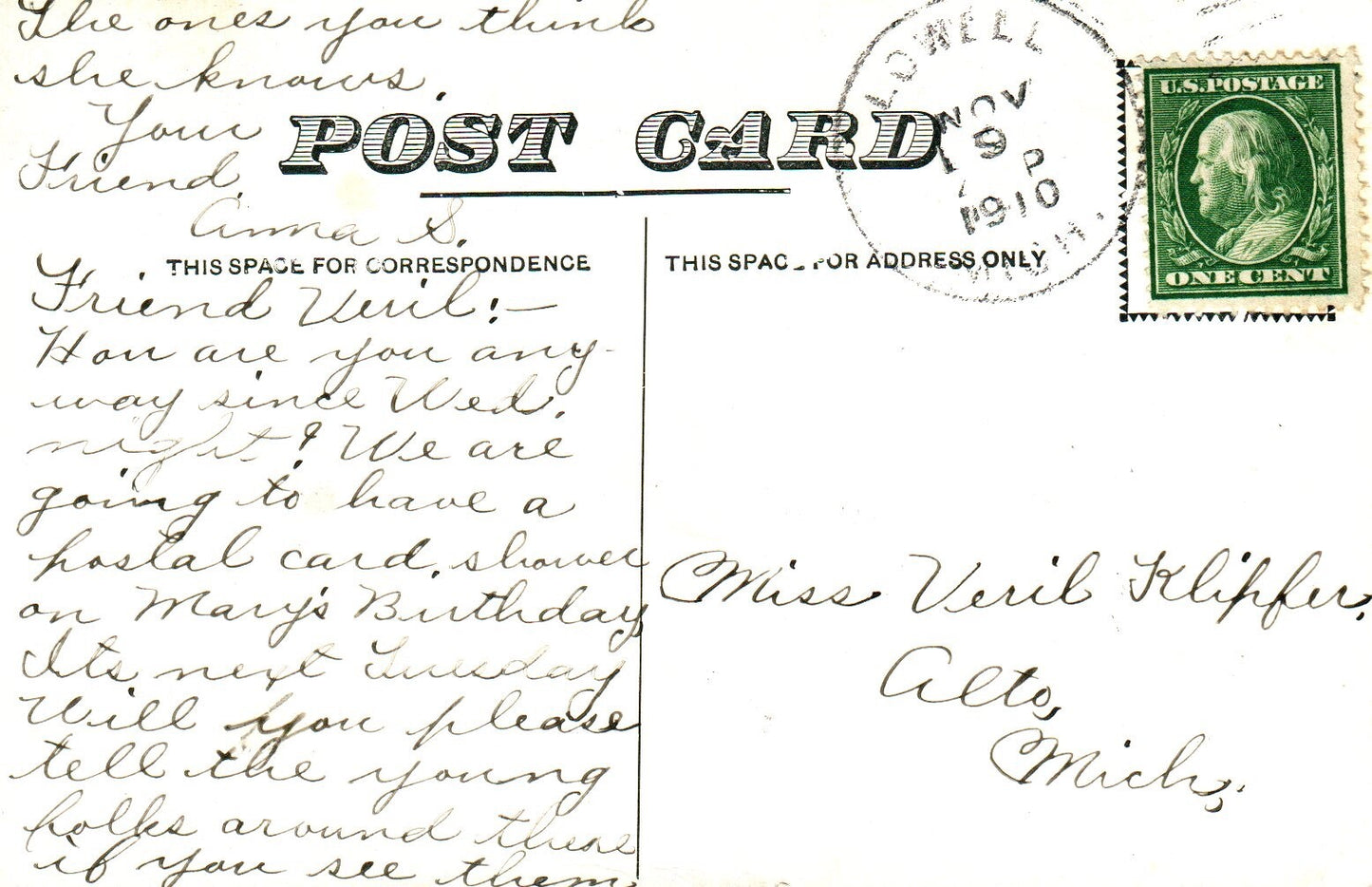 West Ward School in Lowell MI Michigan Mich Postcard