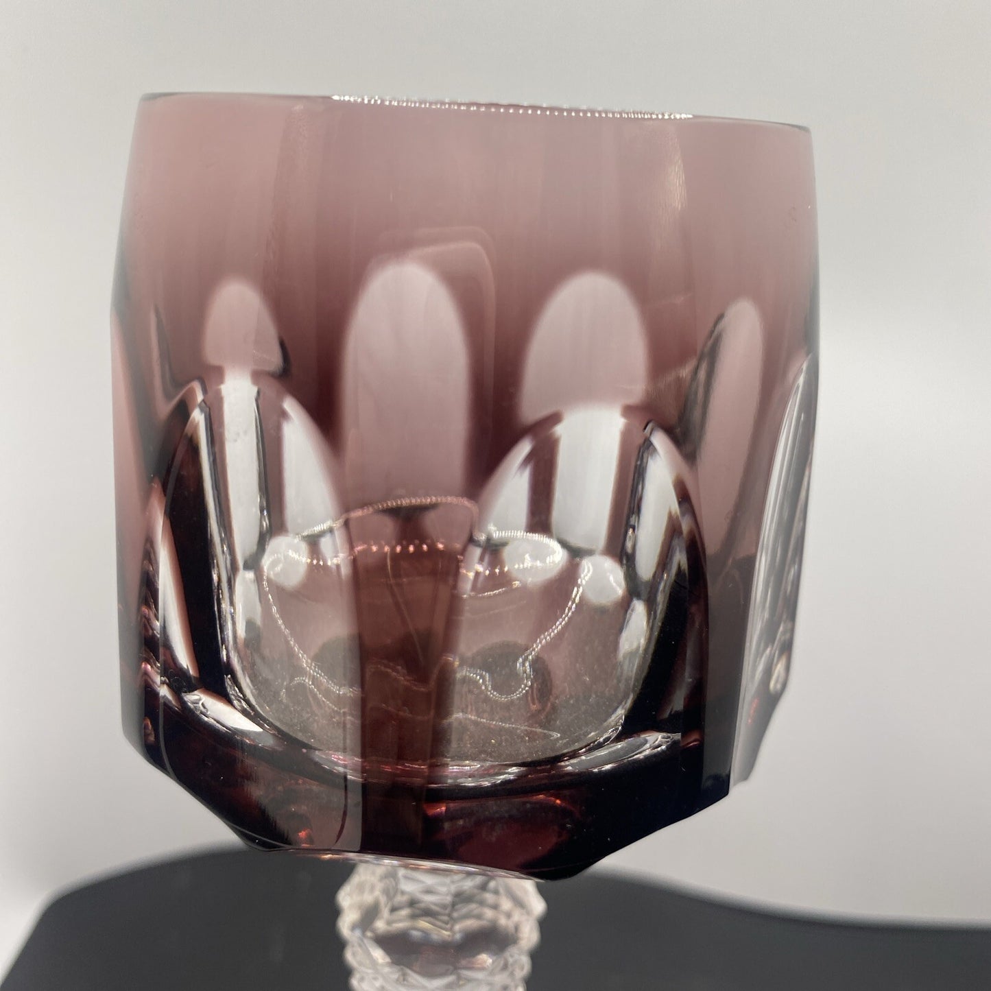2 NACHTMANN ANTIKA Crystal 8" Cut To Clear WINE GOBLET Bohemian Pink Amethyst