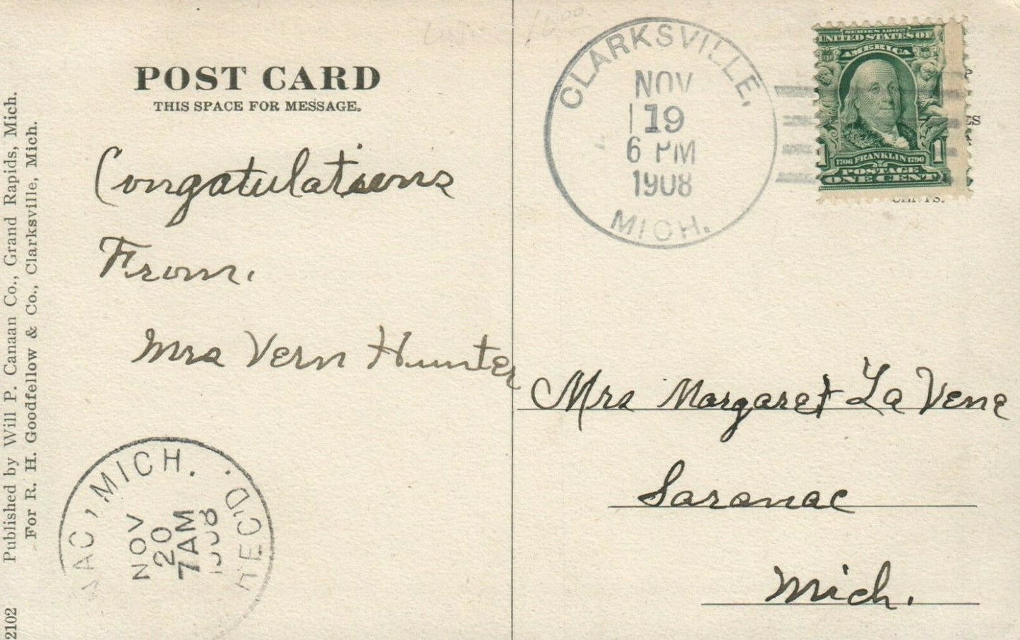 No 2102 Main Street Clarksville Horses Michigan MI Postcard