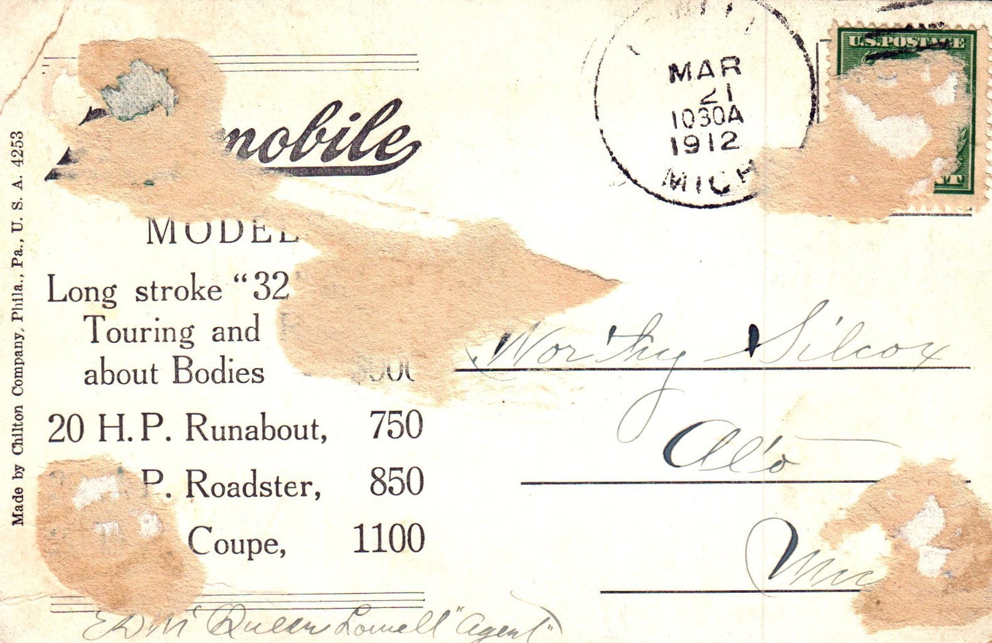 Hupp Motor Car Co Detroit Mich MI Michigan Postcard