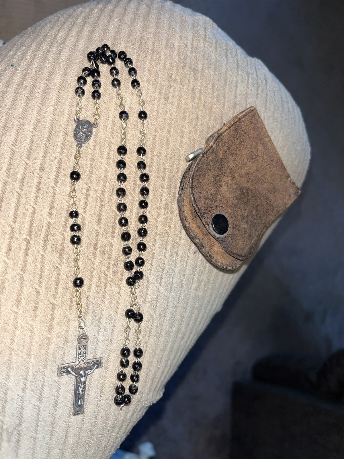 Vintage Black Bead Rosary Blessed By papal