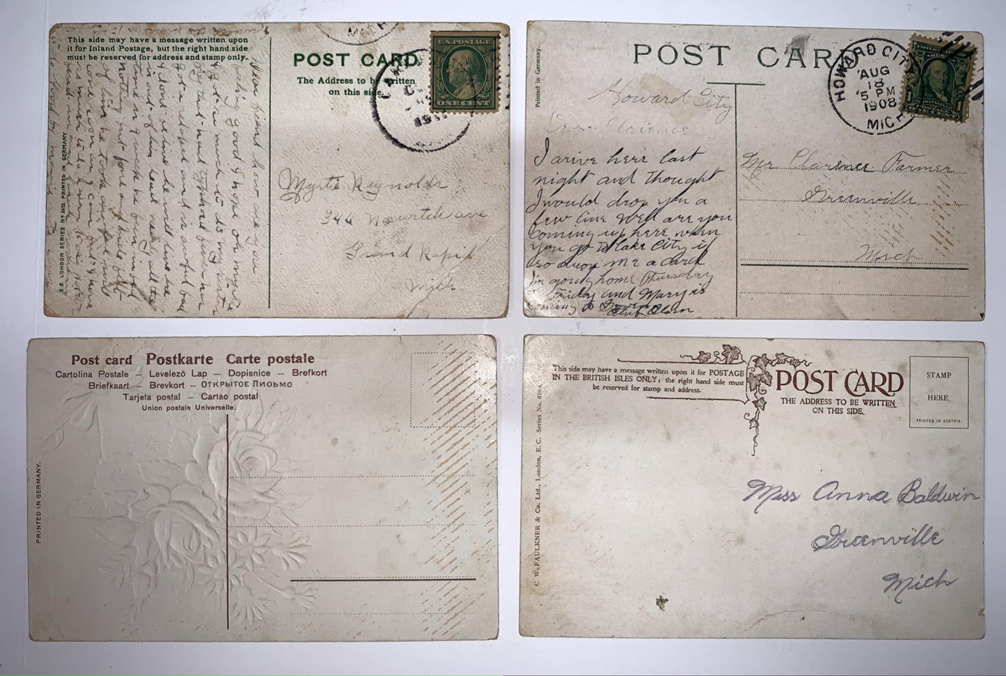 Lot of Four Howard City Postcards MI Michigan Mich Postcard