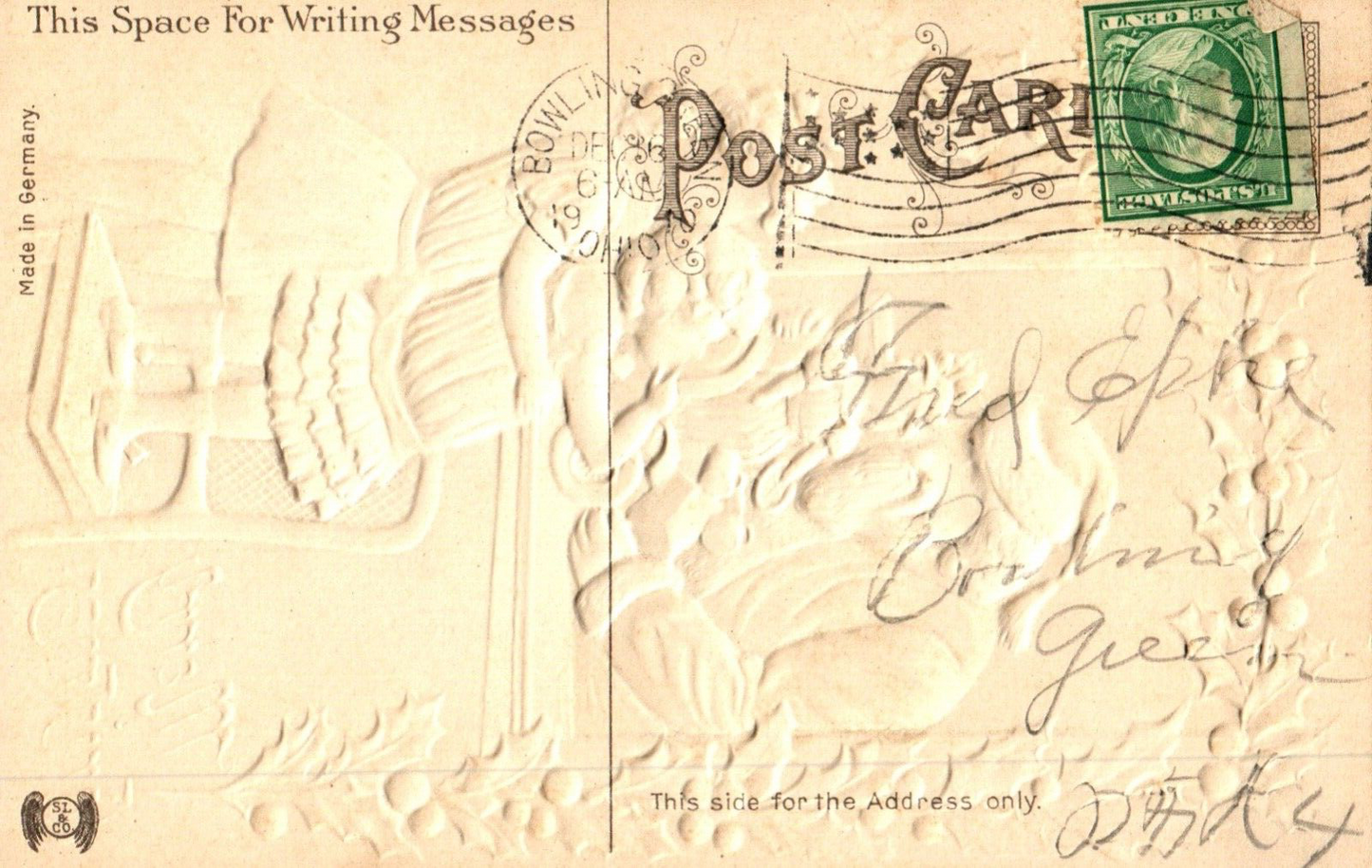 Merry Christmas Santa Giving Gifts Through the Window Vintage Santa Postcard