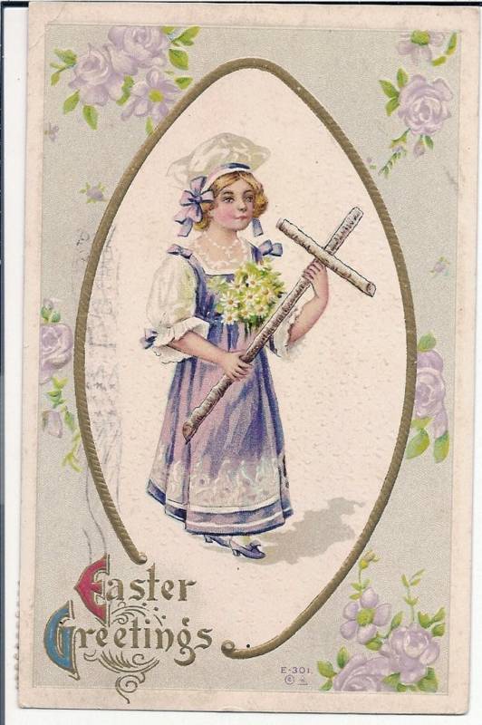 Nash Girl Holding Wooden Cross Easter Greeting Postcard