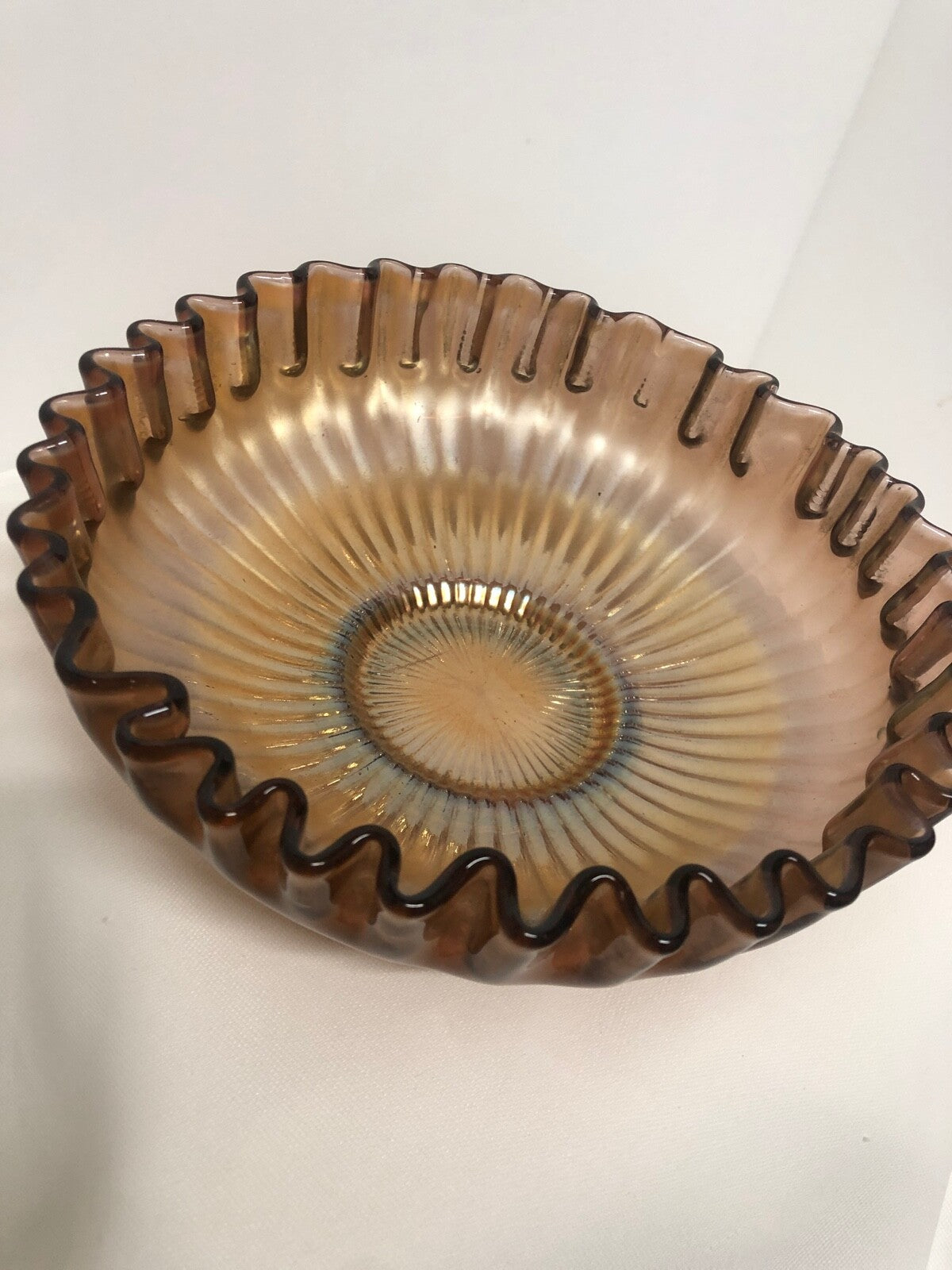 Amethyst Purple Carnival Glass Bowl 8"x3"  Wavy edge