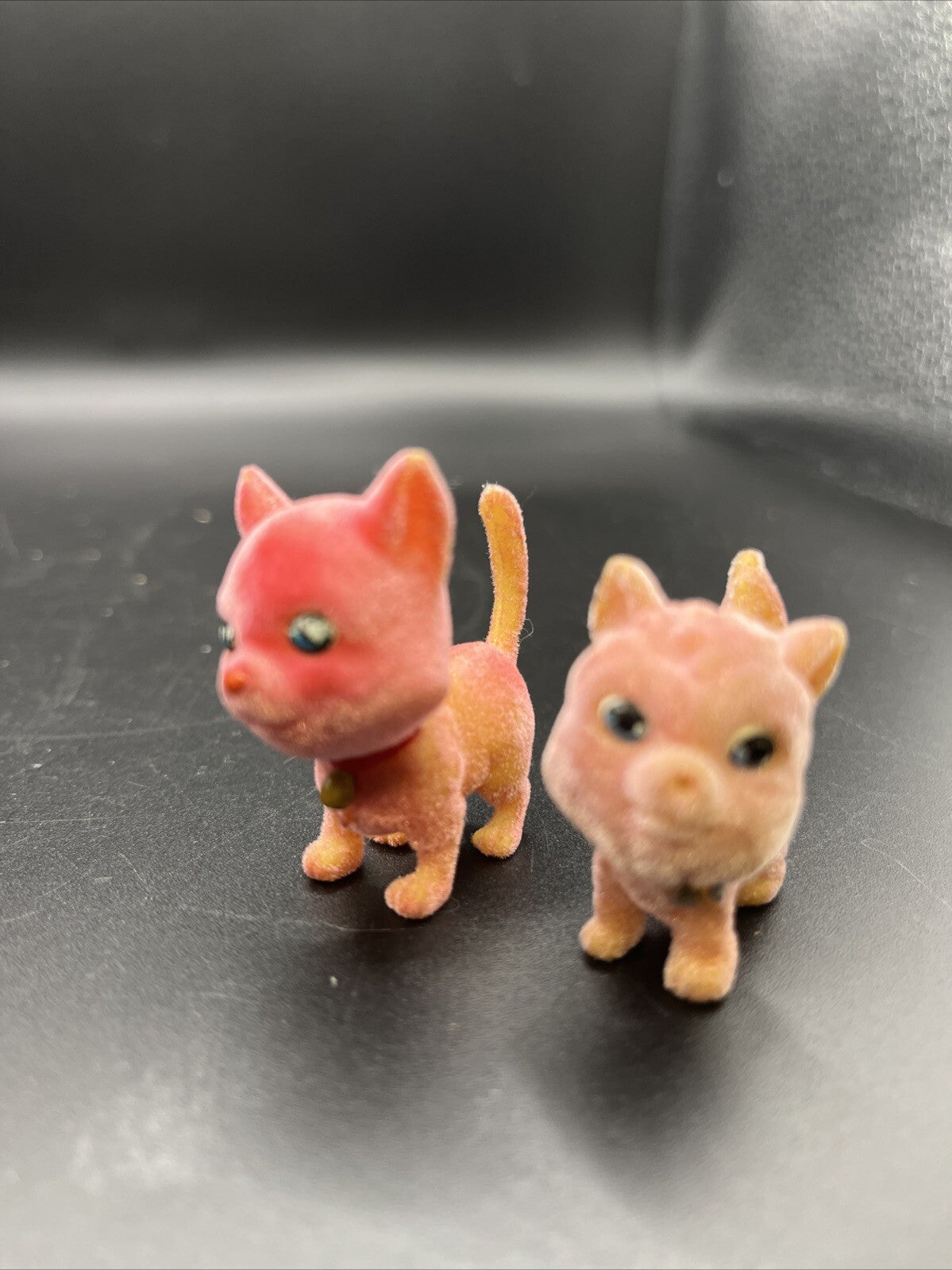 9 Vintage Flocked Dogs, Cats Tigers Originals Felt Fuzzy Animals