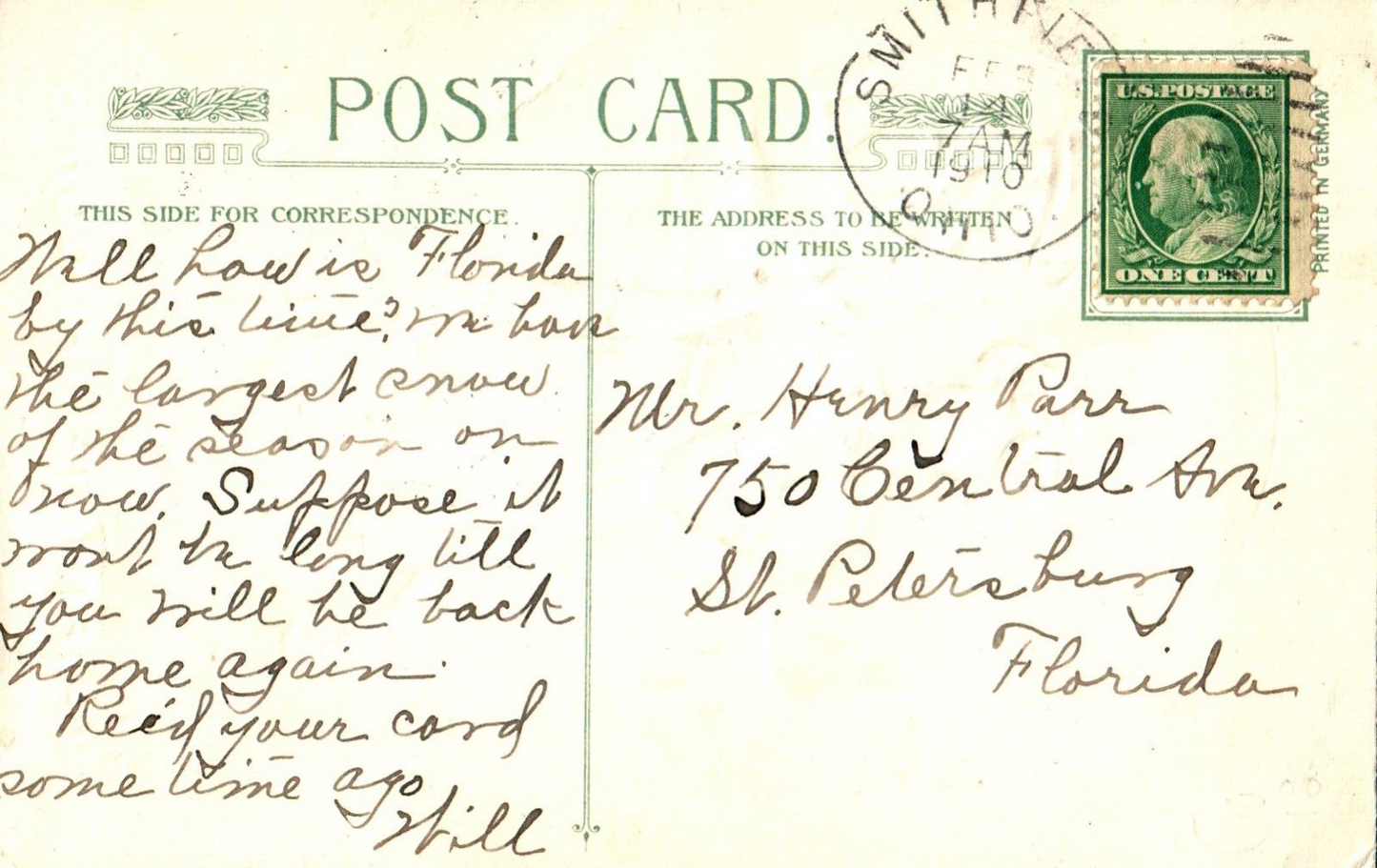 John Winsch Valentine Thoughts Woman & Man w/ Hearts Vintage Valentine Postcard