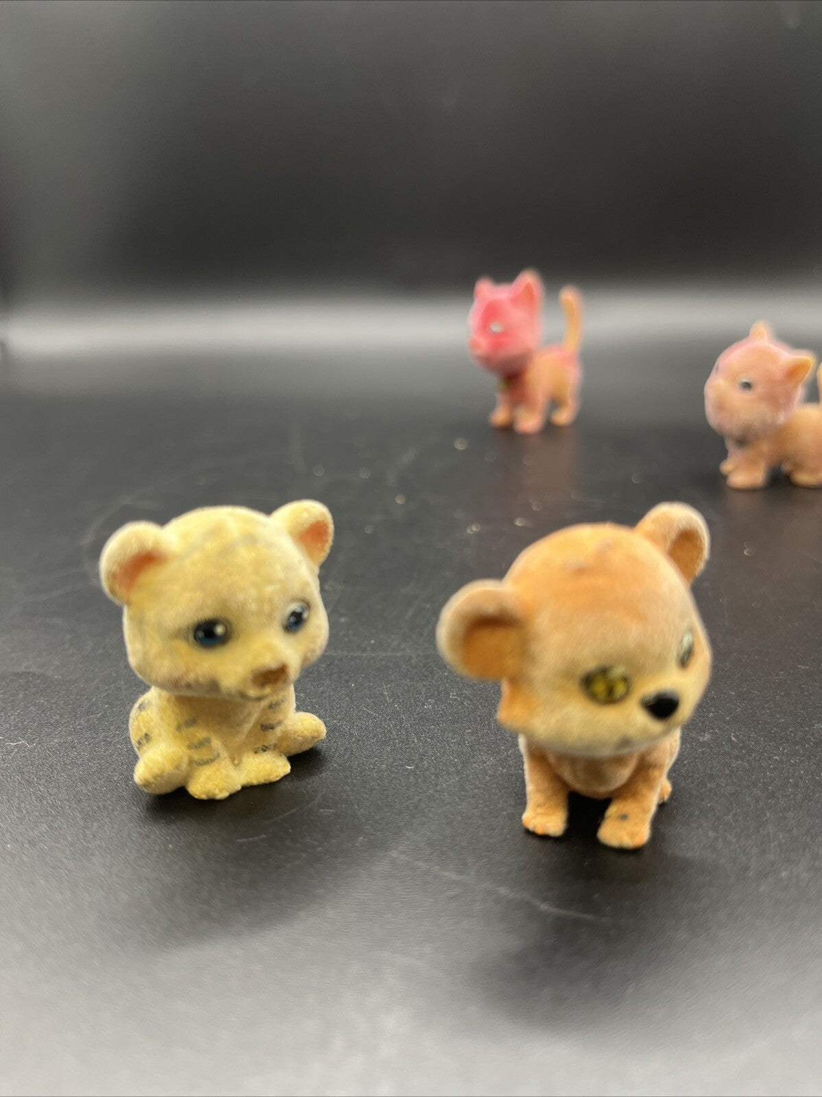 9 Vintage Flocked Dogs, Cats Tigers Originals Felt Fuzzy Animals