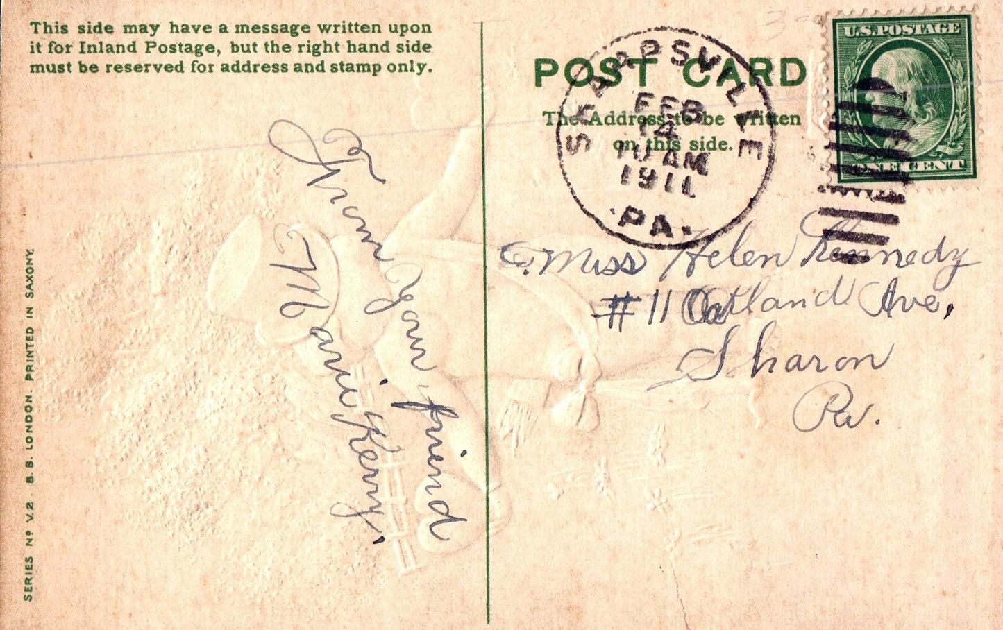 Postcard c1910's Valentine Cupid Angel with Hearts Conjuror Vows Embossed No v2