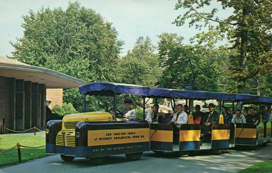 Zoo Tractor Train Detroit Zoological Park Railroad Michigan MI Postcard
